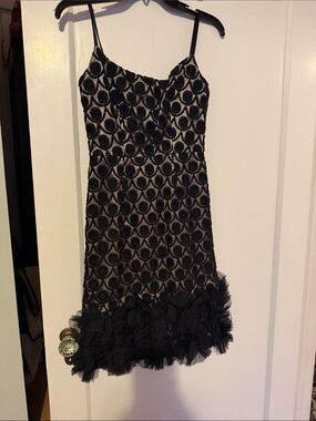Milly Black Spaghetti-Strap Party Dress with Ruffle Hem
